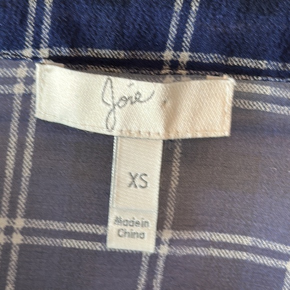 Women’s Blue Silk Joie sheer long sleeve blouse with collarless neck and pocket - Picture 2 of 9